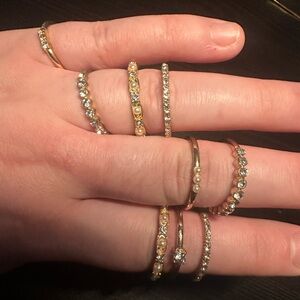 Gold and rhinestone ring lot